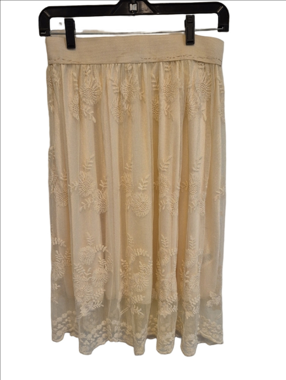 Forever 21 Cream Lace Embroidered Midi Skirt